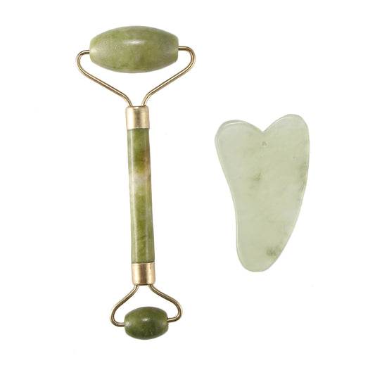Natural jade facial massager kit with roller and gua sha

