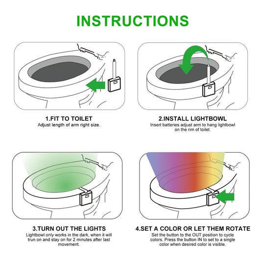 Toilet night light with LED glow for easy visibility
