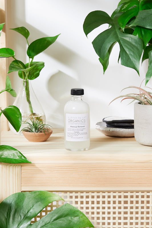 Organic makeup remover in 4oz recycled glass bottle