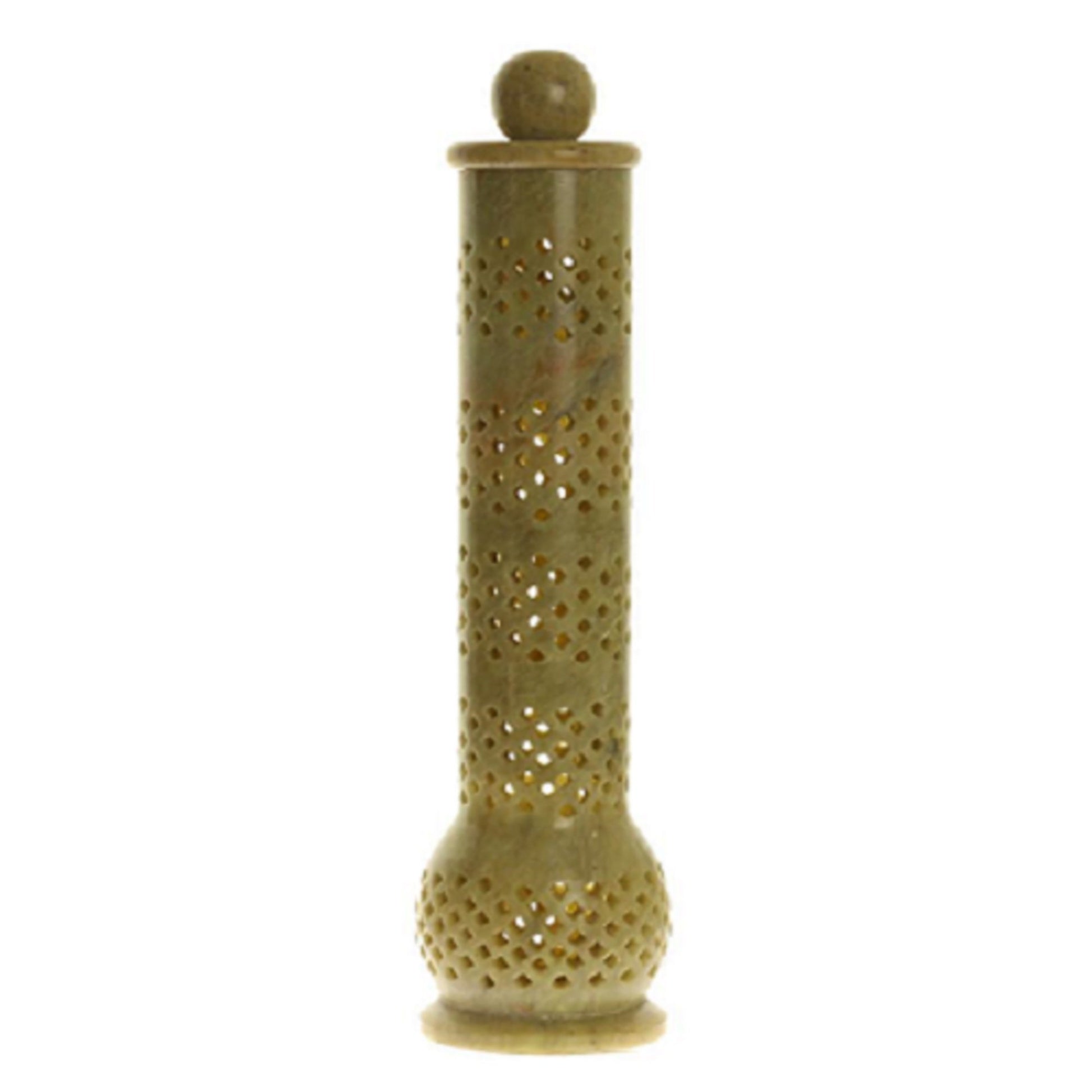 10 inch soapstone incense burner with genie tower design

